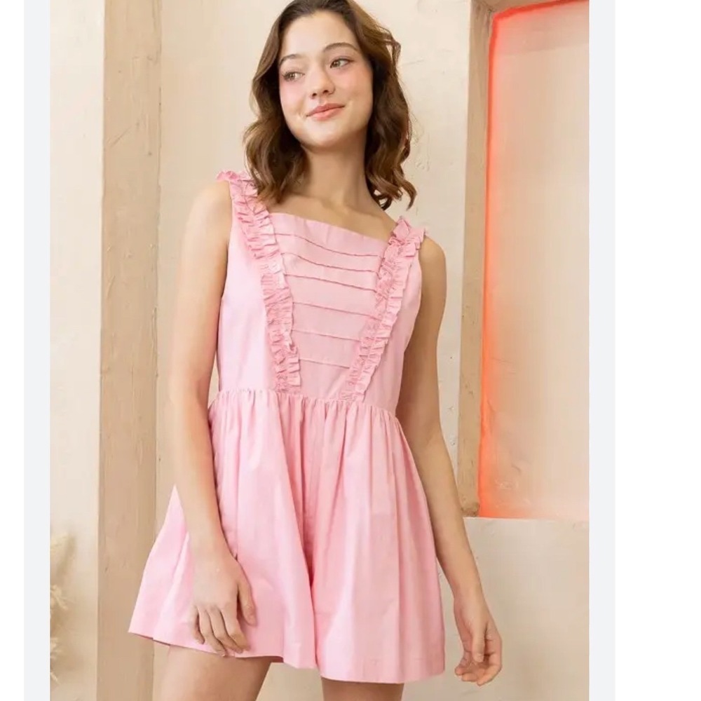 French Violet Waves Ahead Romper Womens Large Pink Ruffle Pleated Coquette